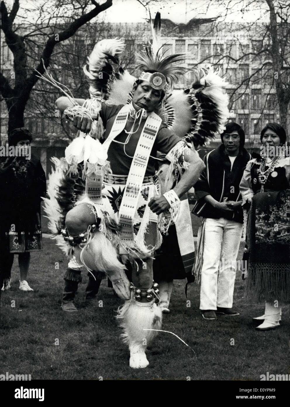 Feb. 25, 1971 - Red Indians in London George Palmer, a full- blooded Kiowa, has arrived with a party of American Indians to appear at the Ideal Home Exhibition in London. George, who comes from Oklahoma, is known as ''Pointing At' Stock Photo