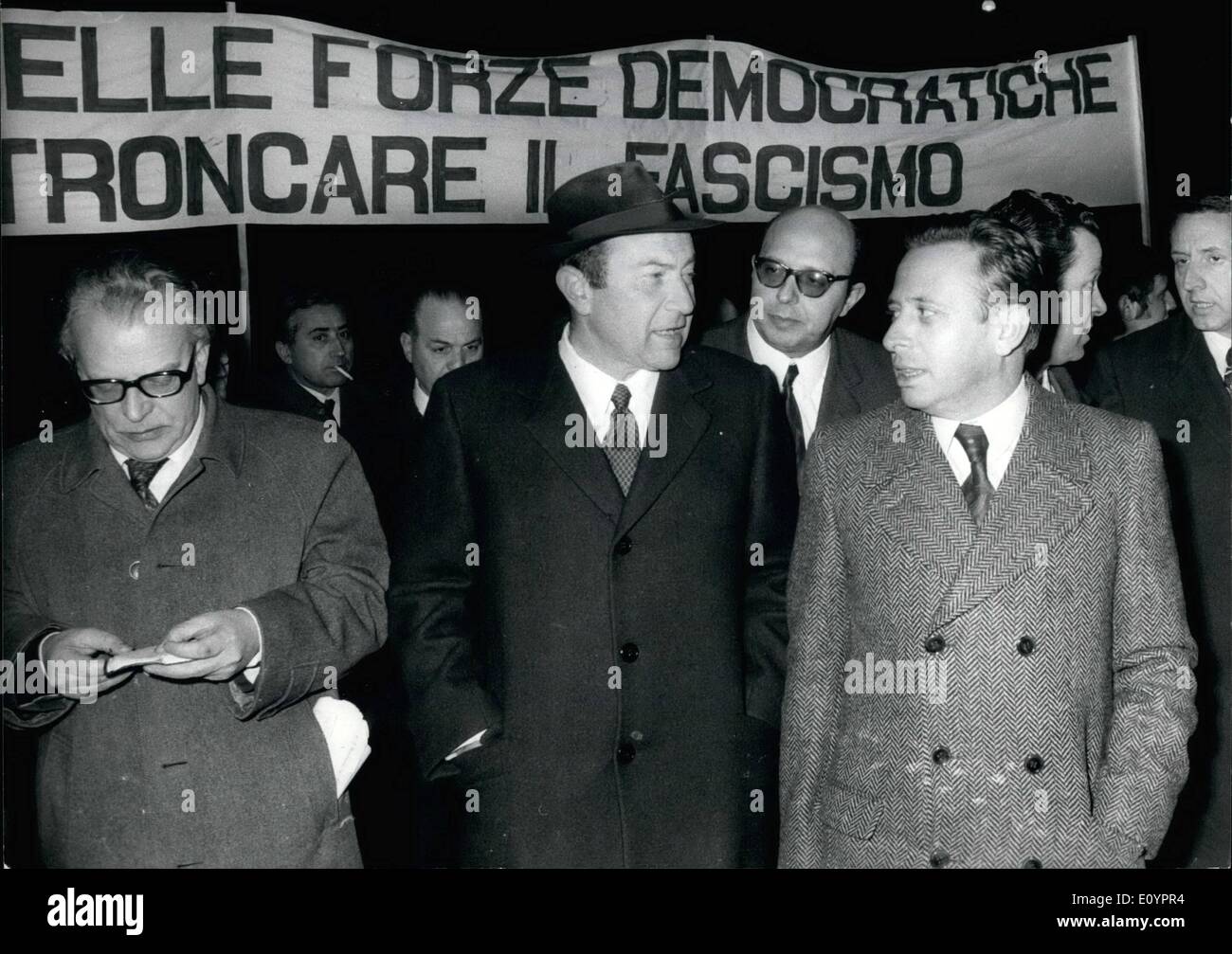 Mar. 03, 1971 - A manifestation against the neofascist organizations after new episodes of violence in Italy. At the Manifestations attended many representatives of the democratic parties. OPS Some representatives of the various parties seen at the demonstrations they are from left: Paolo Bupalini (Communist) Luigi Beltoldi (Socialist) Giovani Galloni and Luigi Granelli (Christian Democrats) Stock Photo