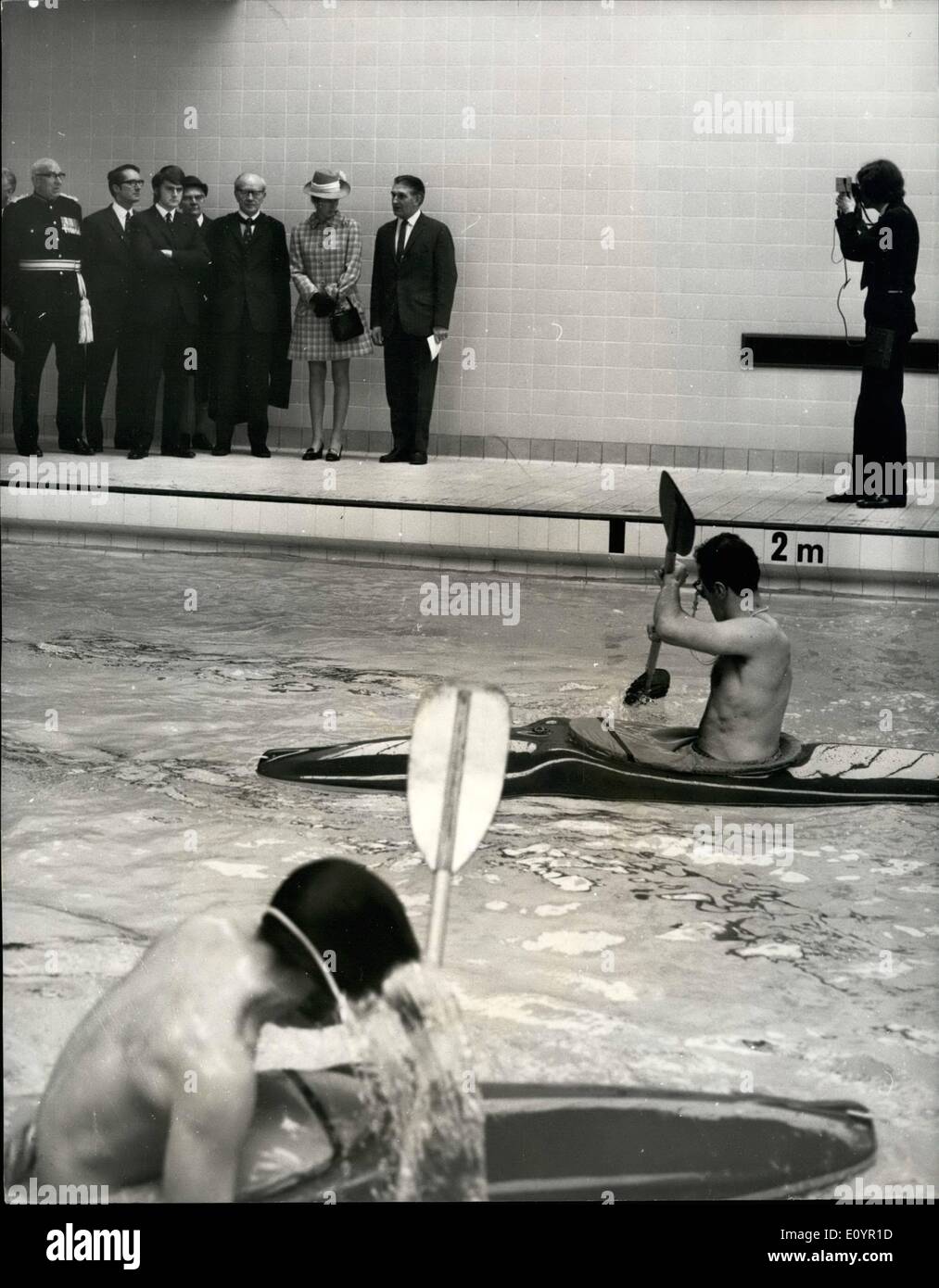 Mar. 03, 1971 - Princess Anne in Manchester: During her visit to Manchester yesterday Princess Anne opened the new Sports Hall and Swimming Pool at Didebury College of Education. Photo shows Princess Anne seen watching a canoeing demonstration, at the new swimming pool yesterday. Stock Photo