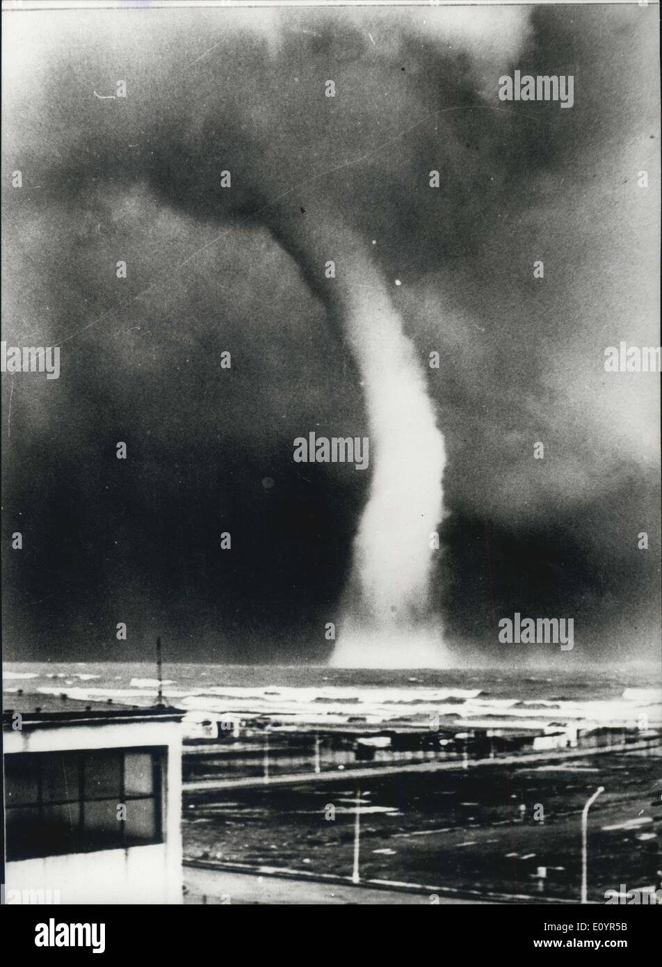 Mar. 15, 1971 - Impressive Picture Of Tornado: This impressive picture of the gigantic tornado of the sea, was taken off the coast of Malaga, Spain. The water reached a height of 500 metres and the photographs was taken by an amateur, Mariano Nubio Croi, of Malaga. Stock Photo