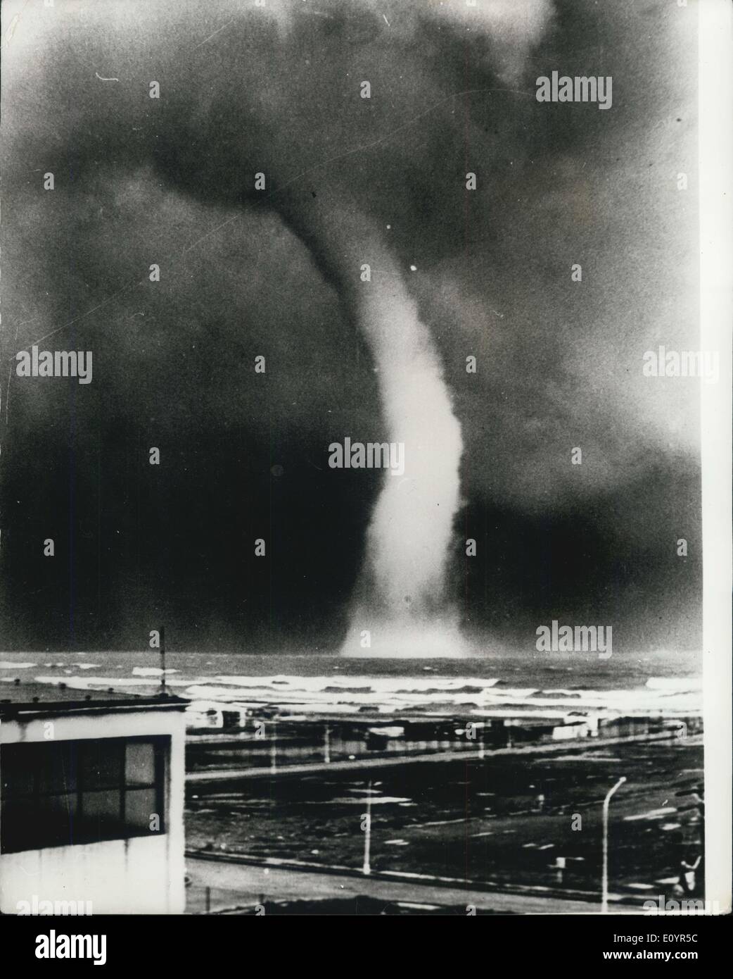 Mar. 15, 1971 - Impressive Picture Of Tornado: This impressive picture of the gigantic tornado of the sea, was taken off the coast of Malaga, Spain. The water reached a height of 500 metres and the photograph was taken by an amateur, Marlano Nubio Crel, of Malaga. Stock Photo