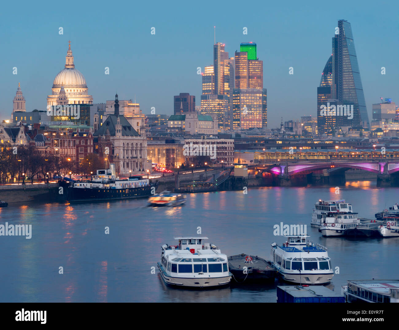 UK, England, London, St Pauls City skyline dusk 2014 Stock Photo