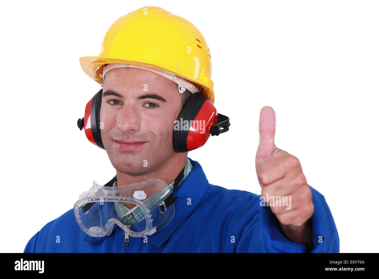 Man wearing safety goggles Stock Photo Alamy