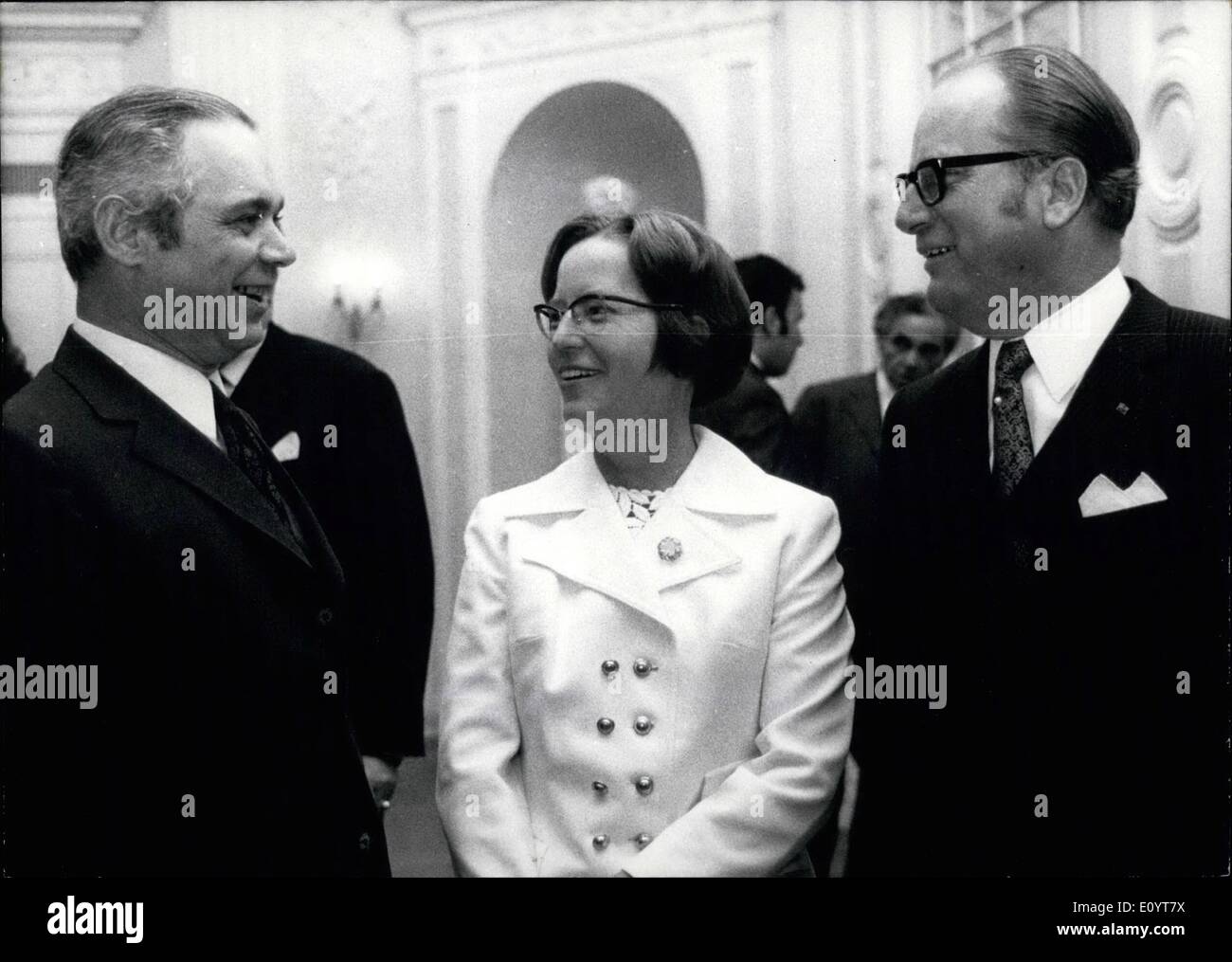 May 05, 1971 - Jesco von Puttkamer, New German Ambassador in Israel, gives receiption in Bonn: Recently, Bonn's ''youngest'' ambassdor, 53 year old Jesco von Puttkamer, gave a farewell receiption in Bonn (Germany) which was attended by numerous ambassadors and chief editors. Von Puttkamer, former chief editor of ''Vorwarts'', will leave for Israel in the middle of May as ambassador of the Federal Republic and take the place of Hermann Knoke who is to become ambassador for the Federal Republic in Brazil. Photo shows Jesco von Puttkamer (r Stock Photo