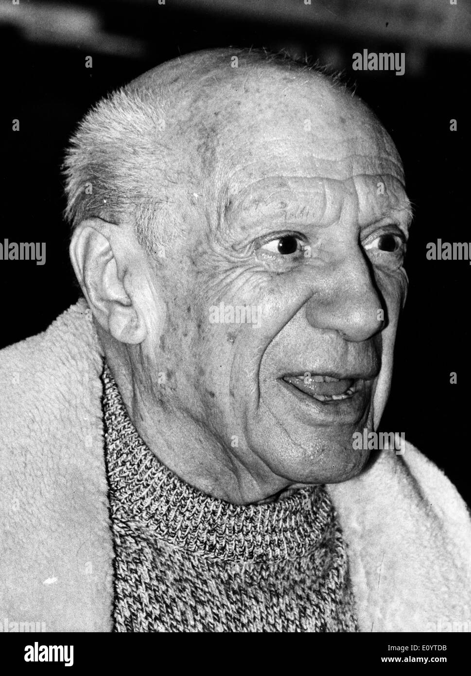 Close-up of artist Pablo Picasso talking Stock Photo