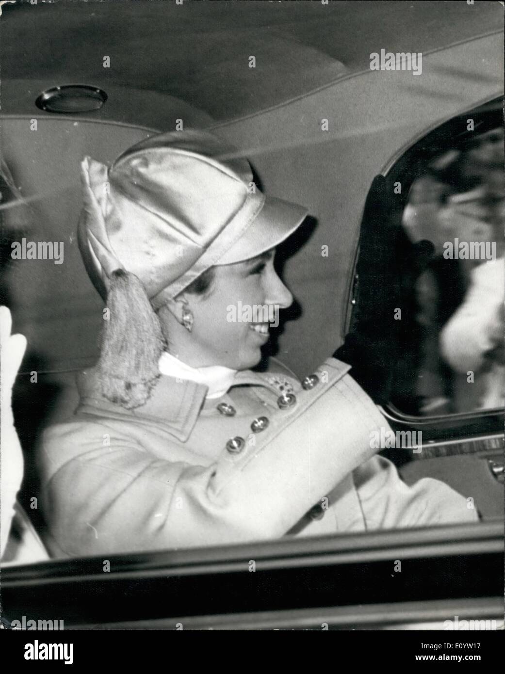 Jun. 15, 1971 - June 15th 1971. The First day of Royal Ascot. Photo shows Princess Anne wearing a jockey-style hat when she arrived by car at Ascot today. Stock Photo