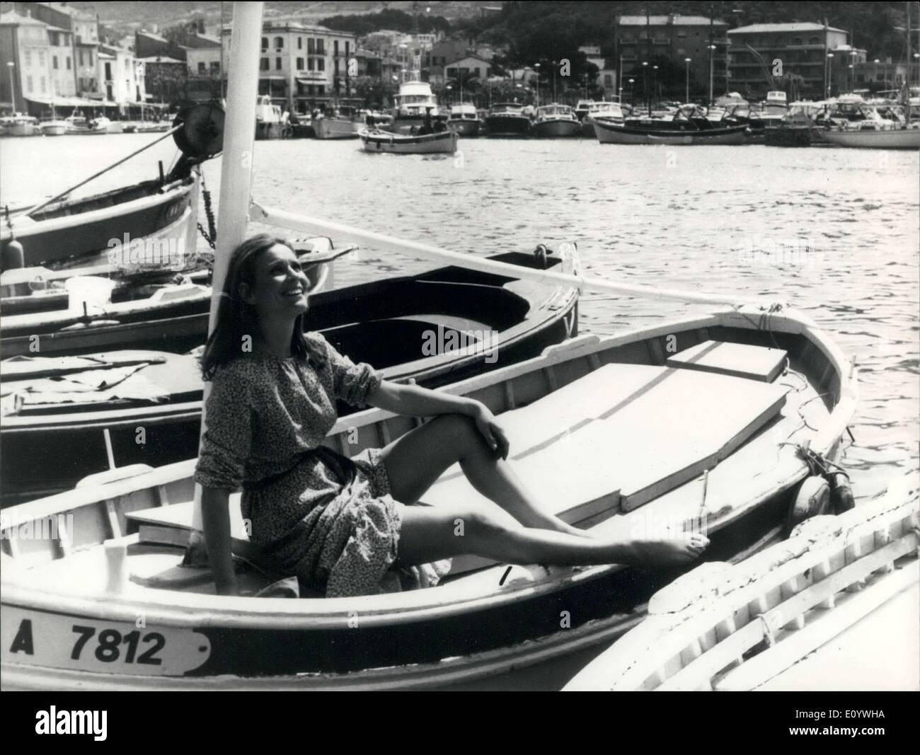 Aug. 03, 1971 - Marthe Keller Sitting On Boat in Cassis Fishing Port Stock Photo