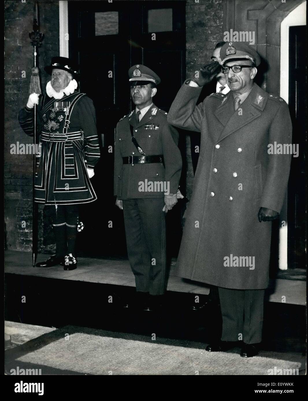 Aug. 08, 1971 - London King Mohammed Zahir Shah of Afghanistan takes salute in the Colour Court of St Jame's Palace here today, Stock Photo
