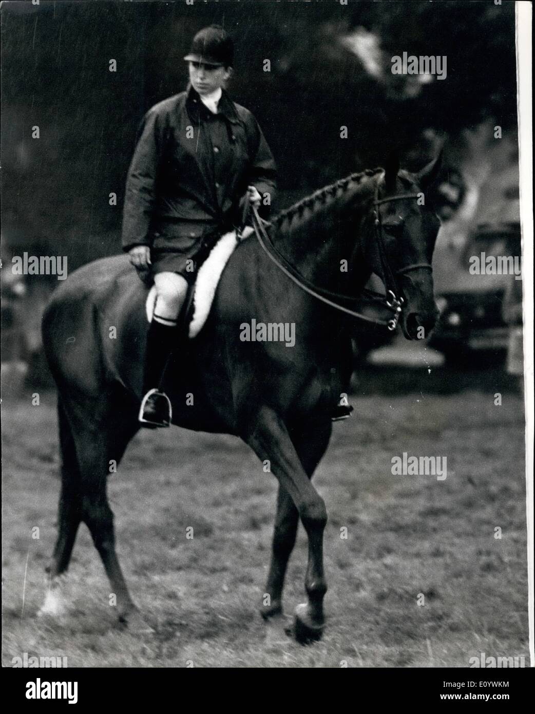Aug. 08, 1971 - PRINCESS ANNE IN BRIDGE HORSE TRIALS,  PHOTO SHOWS,. Wearing an anorak in today's rain, PRINCESS ANNE aw Stock Photo