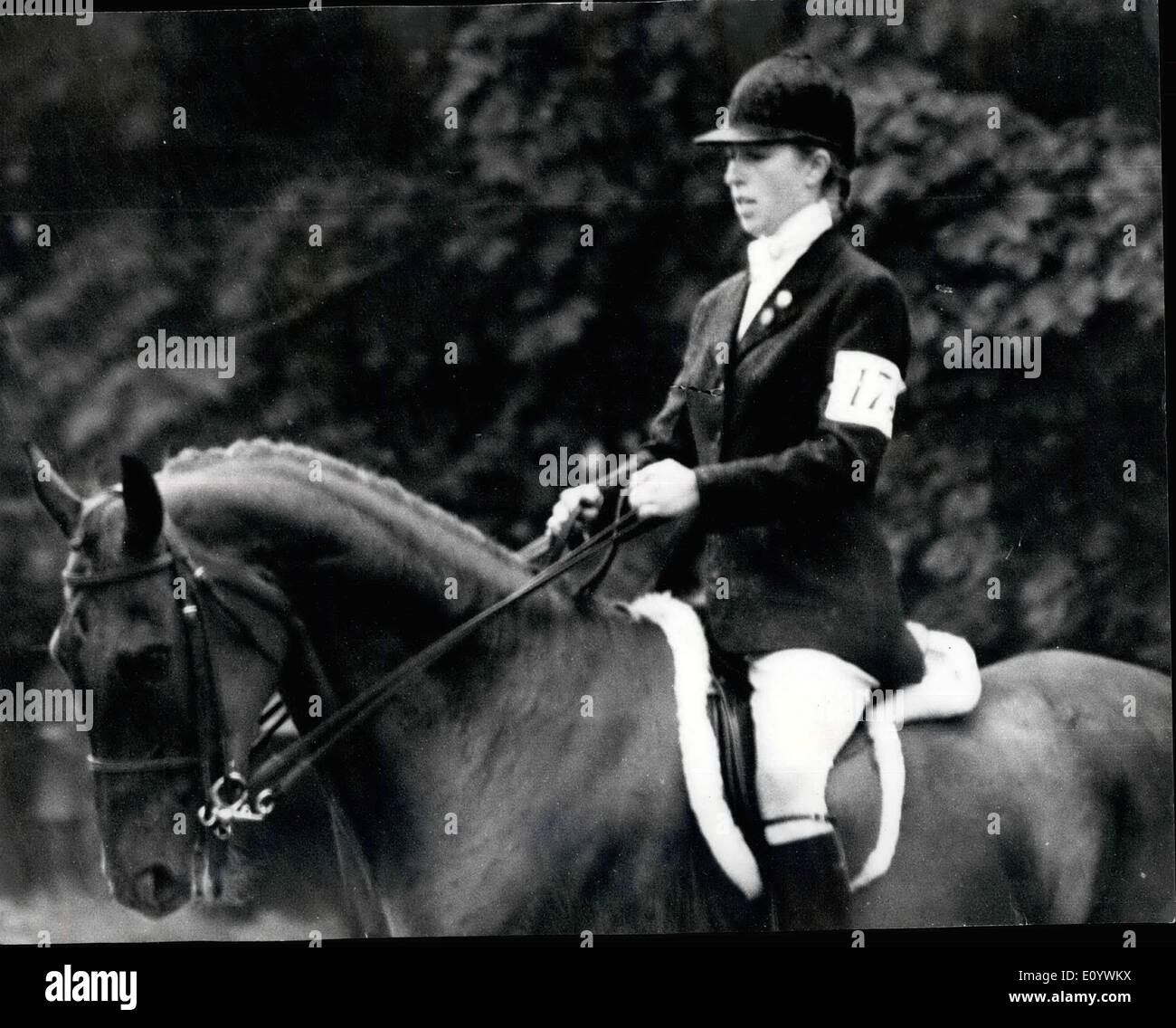 Aug. 08, 1971 - Princess Anne in Eridge Horse trials. Photo shows Princess Anne seen competing in the Class III-Advanced Dressage event, at the two-day Eridge Horse Trials, which began today. The Princess was riding her horse 'Doublet' Stock Photo