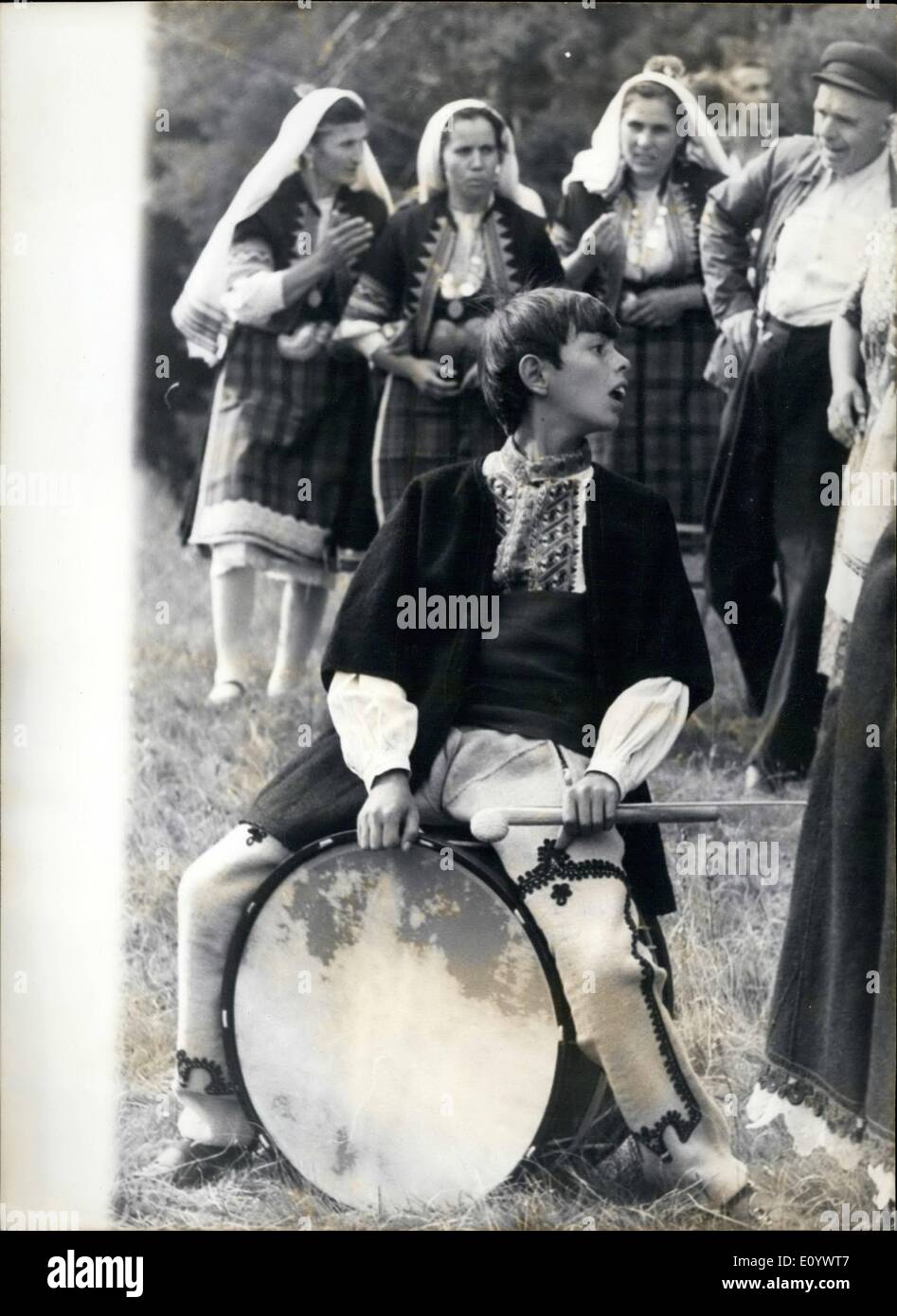 Aug. 08, 1971 - Folklore Festival: The drum is an important instrument in the folk bands. It requires live spirit and skilful hands. Stock Photo