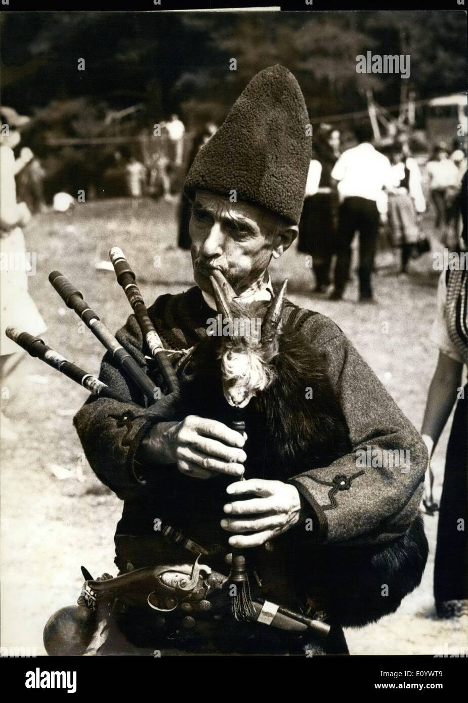 Aug. 08, 1971 - Folklore Festival OPS: The bagpipe is an interesting and favourite instrument in the folk bands, but it requires skilful performance. Stock Photo
