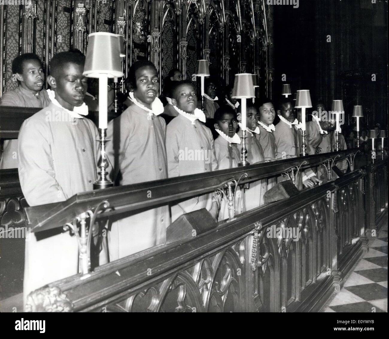 Aug. 20, 1971 - Barbados Choirboys To Sing At Westminster Abbey: Photo shows Choristers of St. Michael's Cathedral Bridgetown, Barbados, pictured yesterday outside Westminster Abbey, London, where they will be singing until the Abbey's choir returns from holiday on Sept. 5. Stock Photo