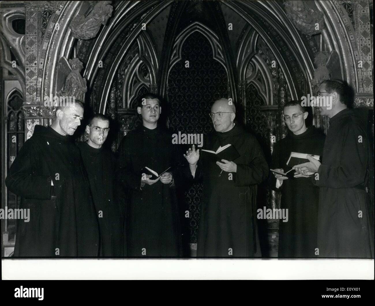 Aug. 25, 1971 - This takes place at the 6th festival of Paris. Since Latin was banished to churches for Dominican masses, Gregorian chants are only practiced in monasteries and abbeys. For the first time, the monks chant outside the abbey. Stock Photo