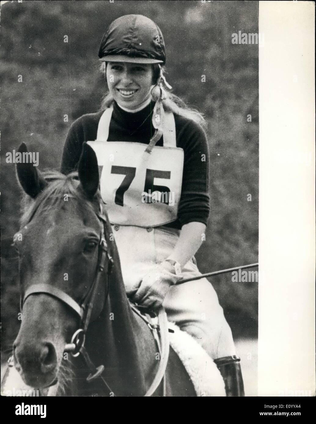 Nov. 11, 1971 - Princess Anne voted sport woman of the year: Princes Anne has been voted Sports woman of the year by the Sportswriters' Association. The Princess in the reigning individual European Champion for the equestrian three day event, She won the title at the Burghley International Horse Trials in September. Photo shows Princess Anne pictured on her horse doublet, when she competed in the Eridge Horse Trials last August. Stock Photo