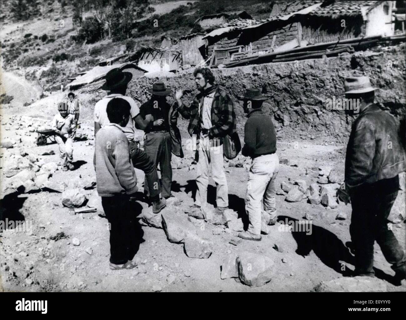 Dec. 12, 1971 - Development help is arriving in Huarez, Peru to help with the reconstruction after the severe earthquake of 1970. German Engineers and others are busy helping Peruvians with city, street, residence, and other reconstruction projects. Our picture shows one Stock Photo