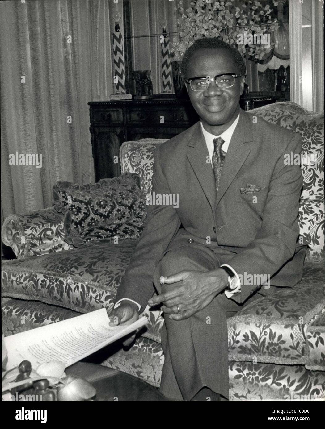 Jan. 14, 1972 - Army Coup In Ghana - Prime Minister Ousted. An Army-civilian group seized power in Ghana yesterday, dismissing from office Dr. Kofi Busia, 58, the country's Prime Minister. Dr. Busia was in London for medical treatment when the bloodless coup took place. Photo Shows:- The ousted Prime Minister - Dr. Kofi Busia at the Ghanaian High Commissioner's residence in St. John's Wood, London, last night. Stock Photo