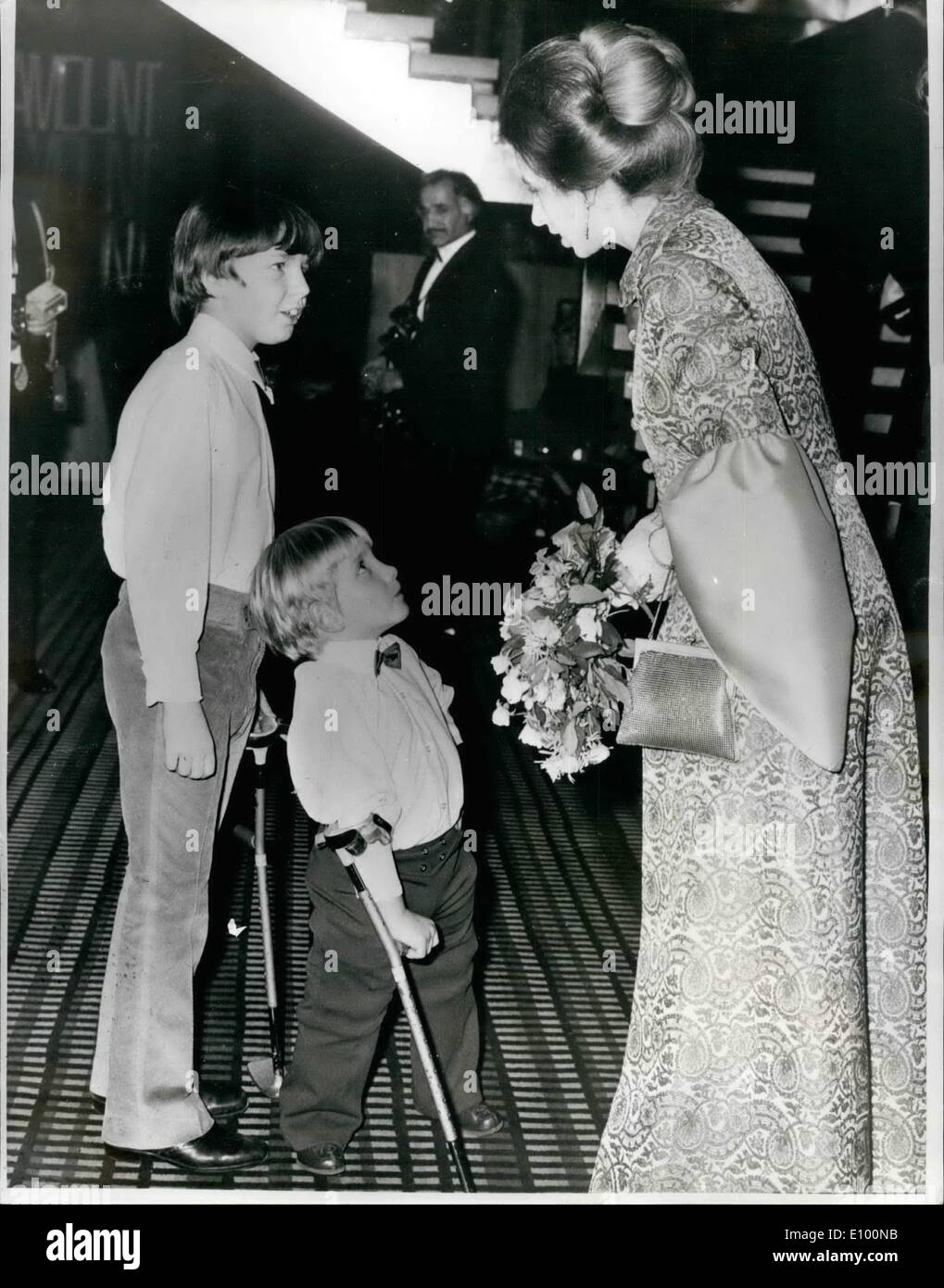 Feb. 02, 1972 - HELLO PRINC. Little John Haves, a sixÃ¢â‚¬â€year old spina bifida by was very proud to present n bouquet to Stock Photo
