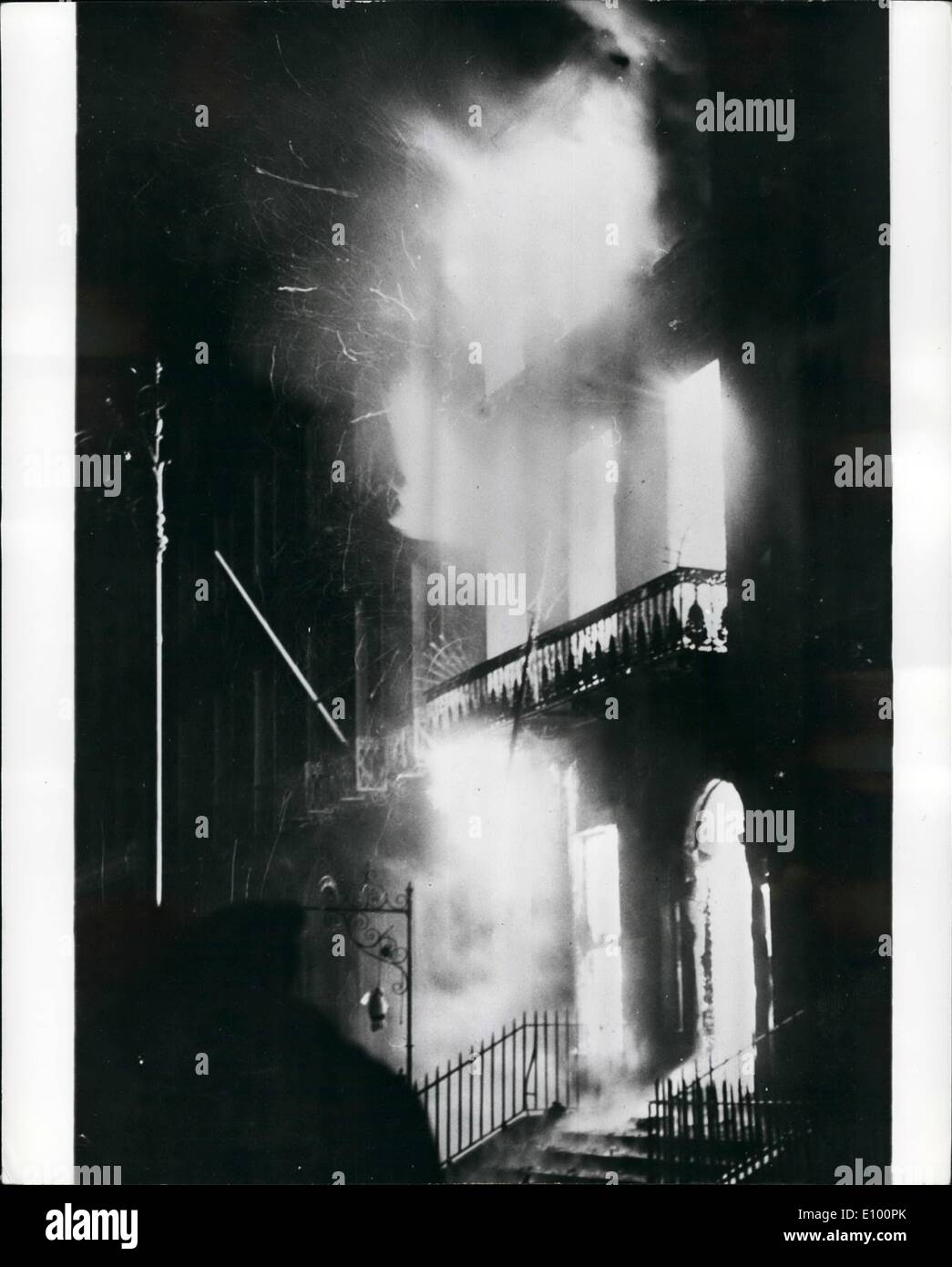 Feb. 02, 1972 - British Embassy burned down in Dublin: A huge crowed last/night stormed the British Embassy in Dublin in a petrol bomb attack, and the building was burned down. It was the third day of protest against the shootings in Londondeery on Sunday. Photo shows The British Embassy in Marrion Square, Dublin in flames after last night's petrol bomb attack. Stock Photo