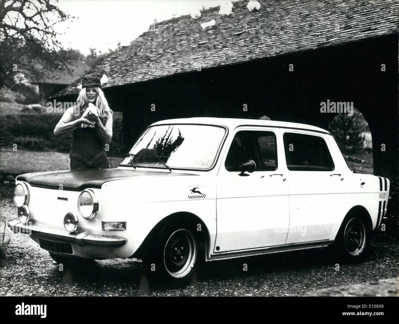 Feb. 02, 1972 - Chrysler France just launched a new car for sports and for everyday use called a Simca 1000: Rallye 1. The car can go up to 155 kilometers per hour and it's engine is a little bit more powerful than the previous model. Mrs. Moktar Ould Daddah With Nurser Stock Photo