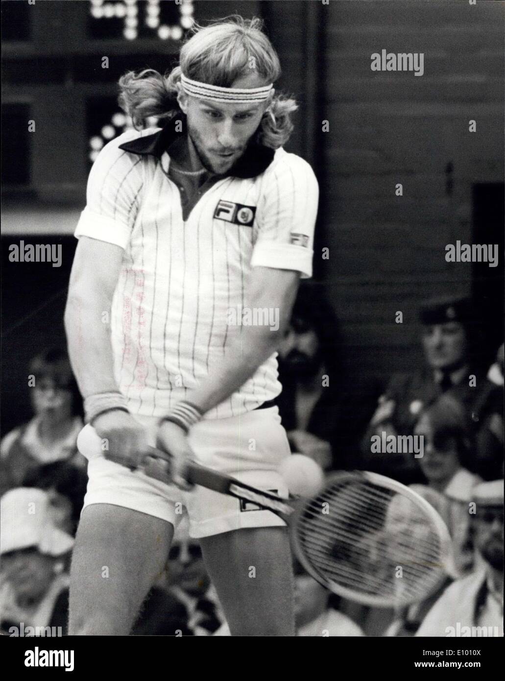 Feb. 09, 1972 - Bjorn Borg Wins Wimbledon for the Fourth Time in a Row. Today on the Centre Court at Wimbledon, Bjorn Borg of Sweden, won the Men's Single title for the fourth successive times when beating the American Roscoe Tanner in five sets. Photo Shows: Bjorn Borg seen in action against Roscoe Tanner on the Centre Court. Stock Photo