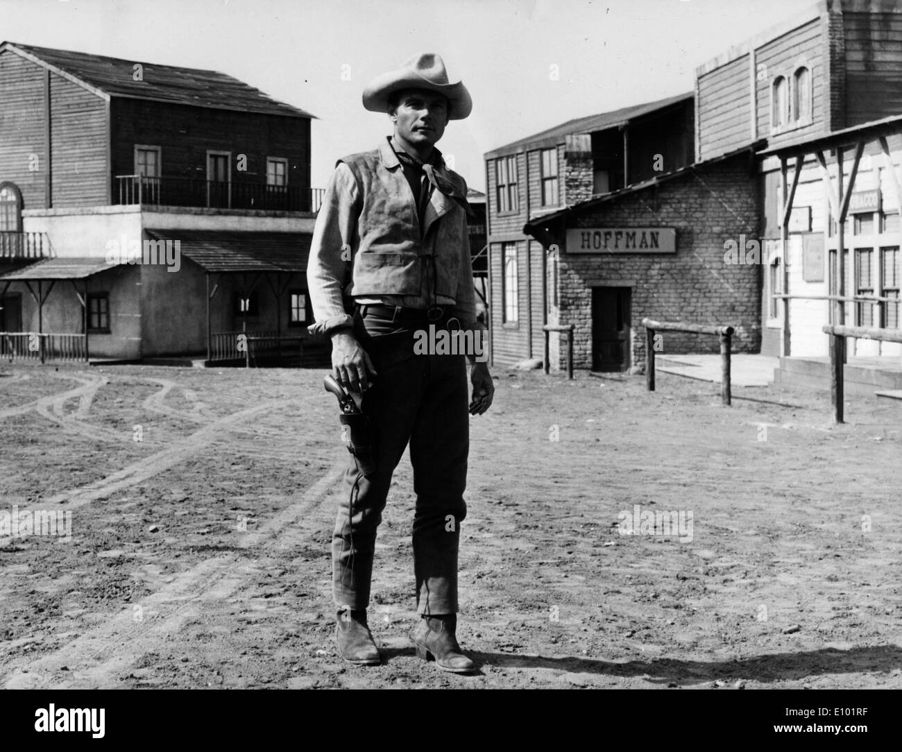 Actor Adam West in a western film scene Stock Photo