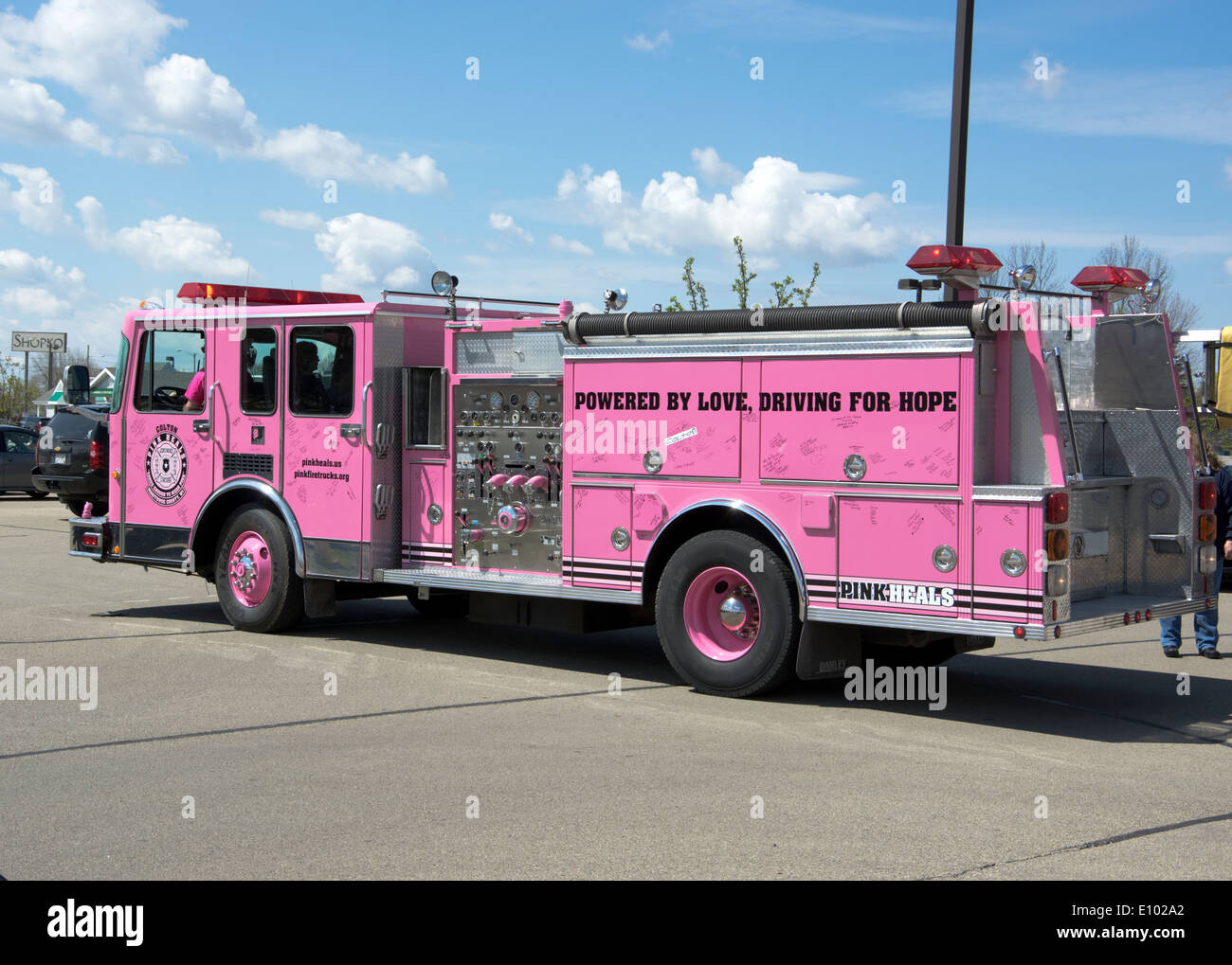 Pink fire truck, symbol for Pink Heals charitable fund raising and support organization for cancer patients Stock Photo