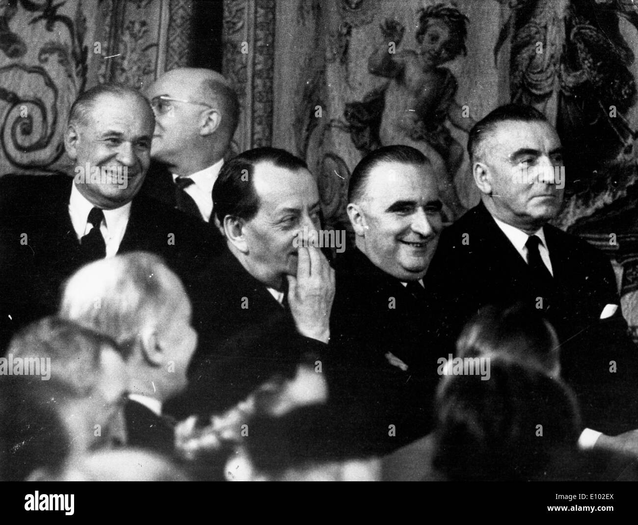 President Georges Pompidou at conference with Andre Malraux Stock Photo