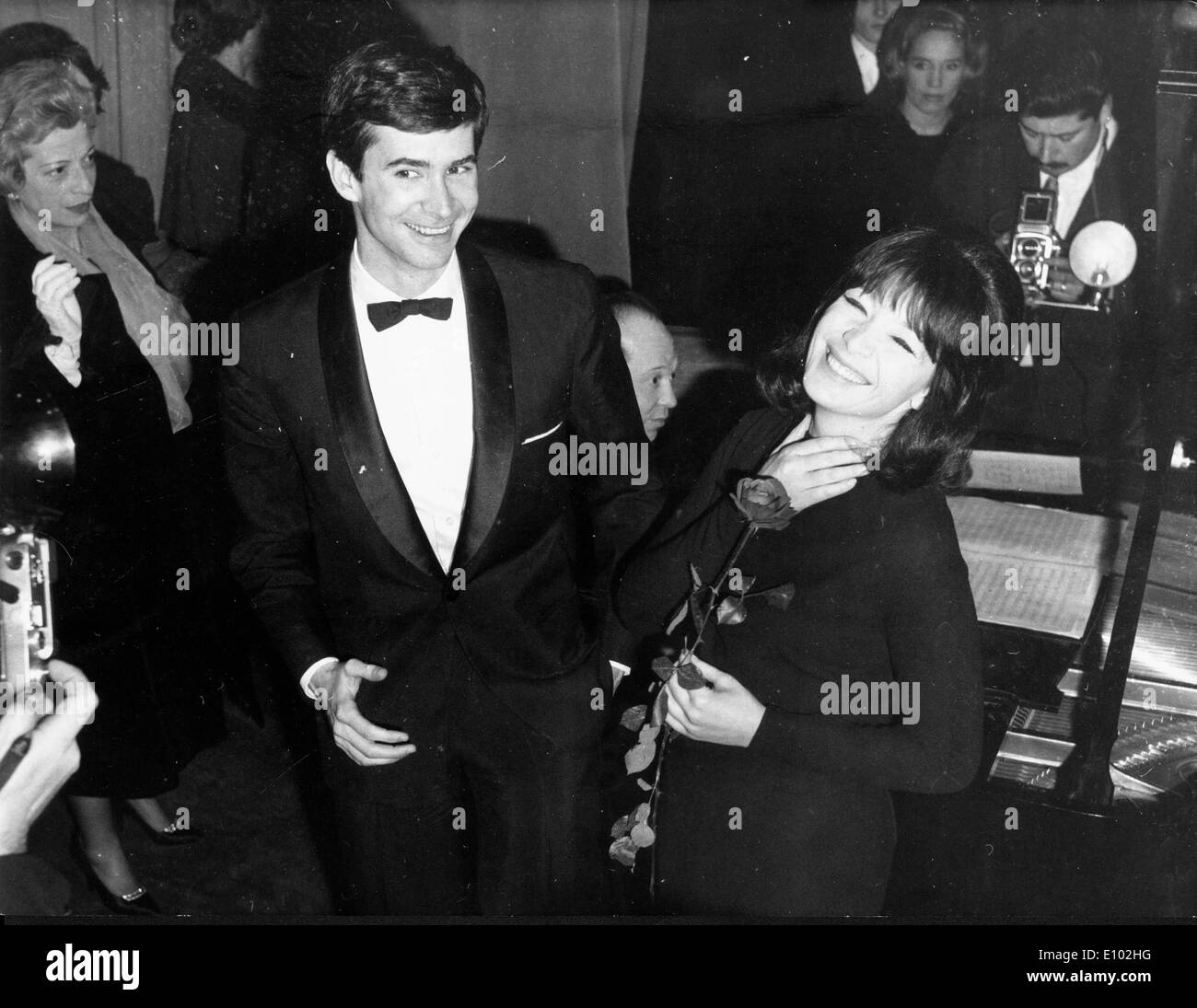 Actor Anthony Perkins gives Juliette Greco a rose Stock Photo