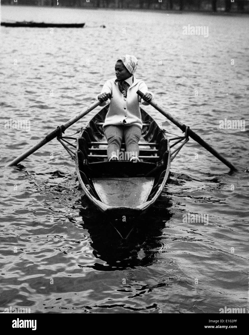 Singer Eartha Kitt goes rowing for exercise Stock Photo