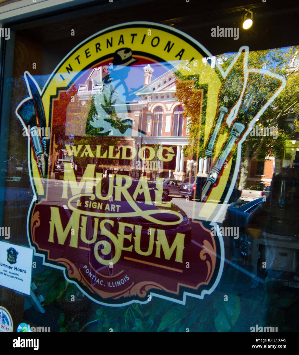 Sign for the Walldog Mural Museum in Pontiac, Illinois, a town along Route 66 Stock Photo