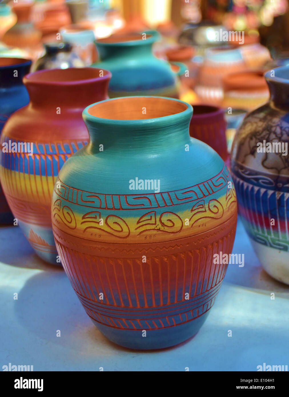 Southwest Colorful Hand Made Clay Pottery Vases Stock Photo