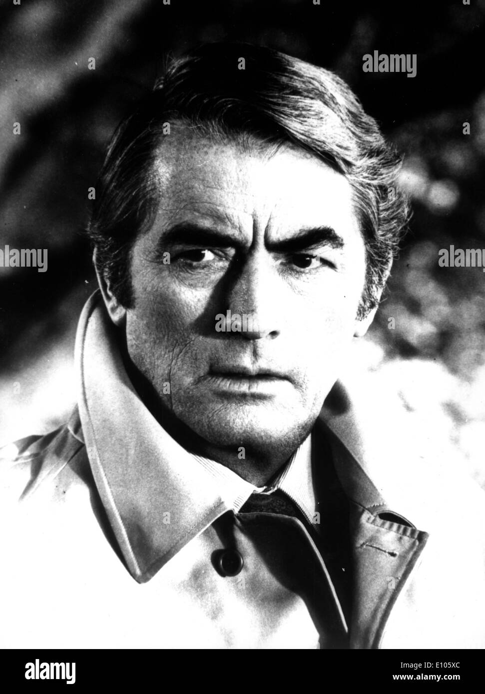 Actor Gregory Peck stares in a film Stock Photo