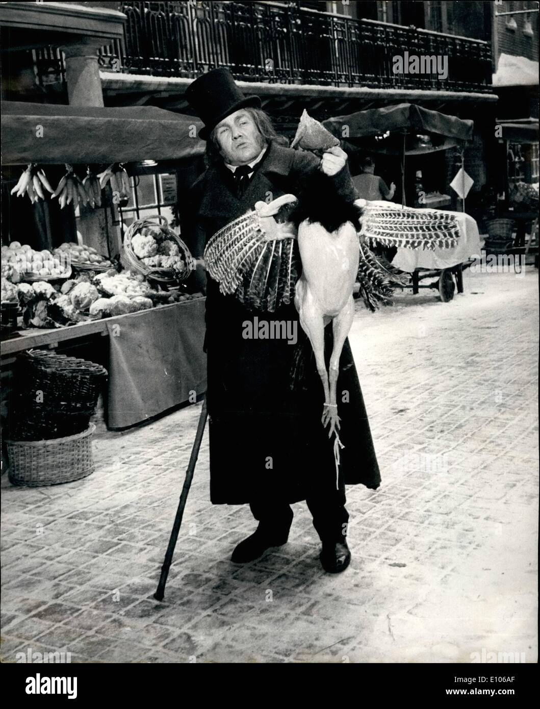 Jan. 16, 1970 - January 16th 1970 Albert Finney, aged 33 British actor plays Ebenezer Scrooge in screen musical Scrooge by Denter Films and replaces Rex Harrison, who withdrew because of overwork and fatigue. Albert Finney who rocketed to fame in the film Tom Jones is playing the part of 70 year old Scrooge at Shepperton Studios, a &pound;2 million epic. It takes two hours to make him up and after 12 hours filming another hour to remove make up. He said on leaving the set yesterday Scrooge I am dead . The part was first offered to Richard Harris but owing to another film dropped out Stock Photo