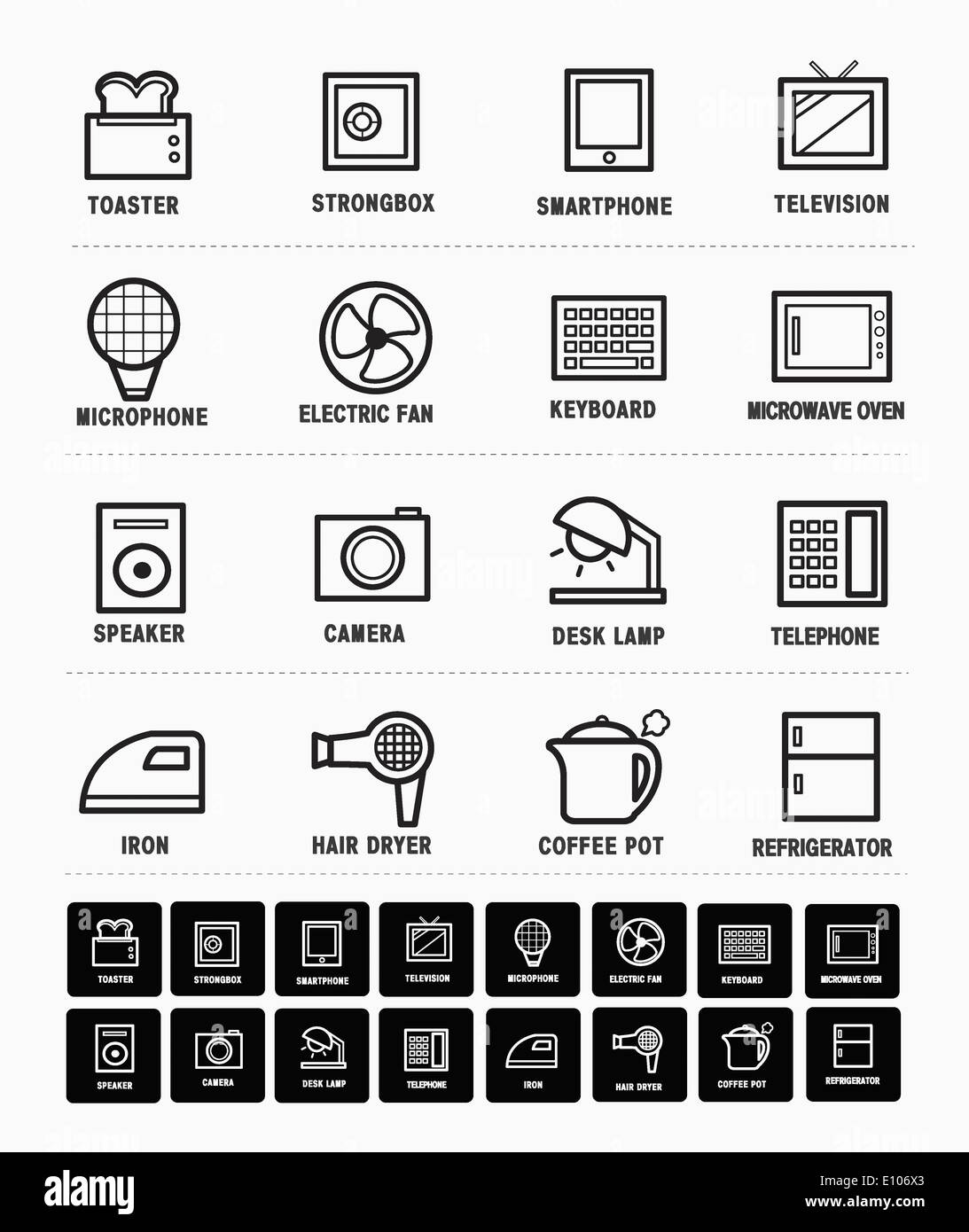 a set of black and white icons of different objects and items Stock ...