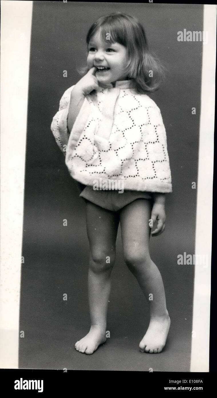 Mar. 03, 1970 - Children's Fashion Show: Rocking Horse Ltd - today showed their boys' and girls' clothes for Spring/Summer 1970. Photo shows Lucy Crossman wears turquoise and white ''broderie anglaise'' towelling poncho with turquoise towelling bikini pants. Stock Photo