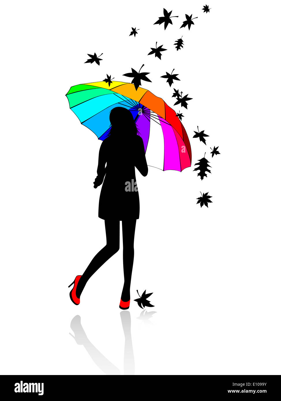 girl under an umbrella and falling off leaves in autumn Stock Photo - Alamy