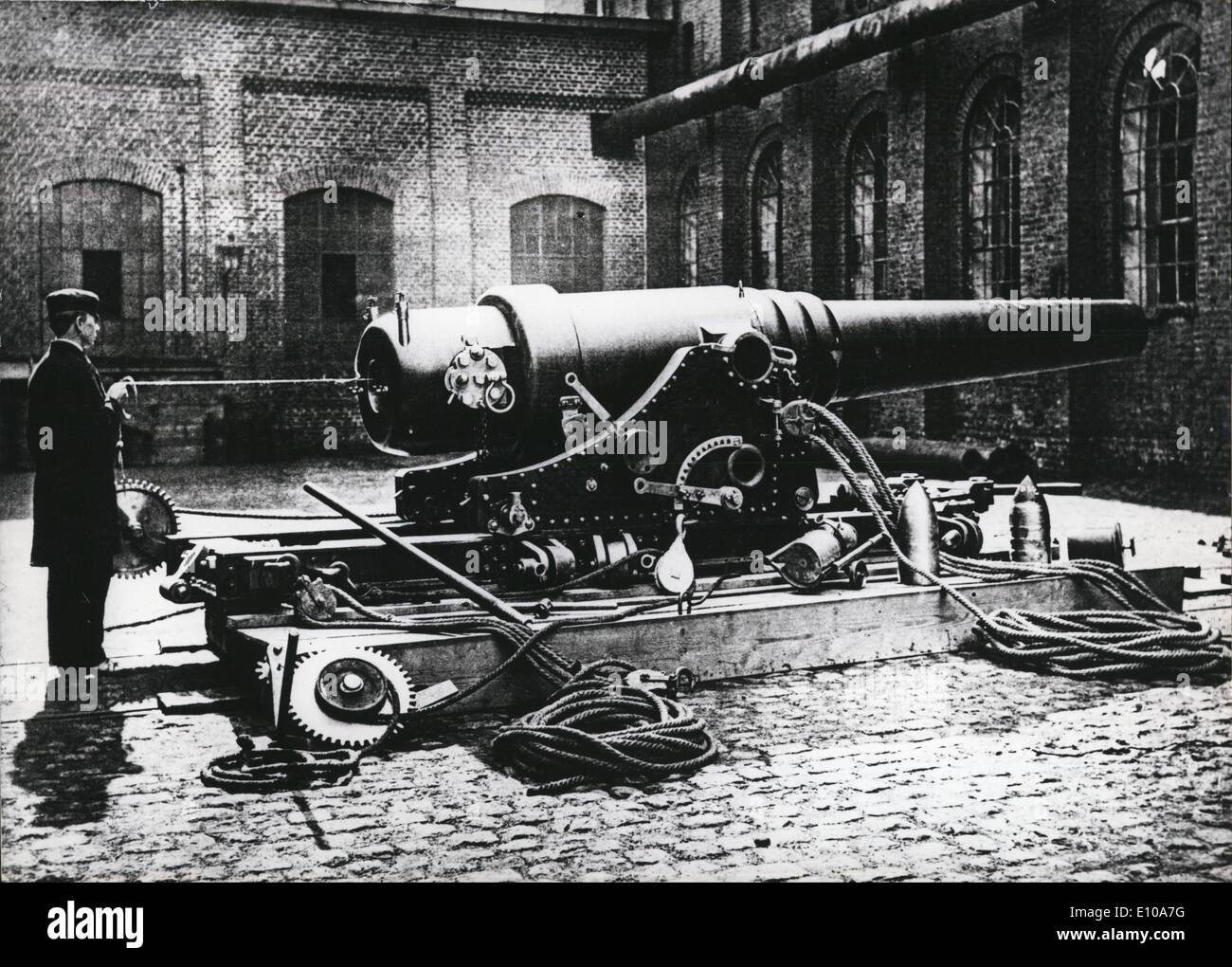 Apr. 04, 1970 - This Cannon : (upper deck mount, weight: 72 lbs., length: 180 inches, produced by the Krupp works) was a heavy ordnance 100 years ago, but nowadays it is no longer of great value for military purposes. It was 100 years ago that the cannon could be well used in the war between the German states and France. The war began when the newspaper ''Emser Depesche'' of July 13th, 1870, brought a report which excited people in France to that grade that in the end it led to the war between Germany and France in 1870/71 Stock Photo