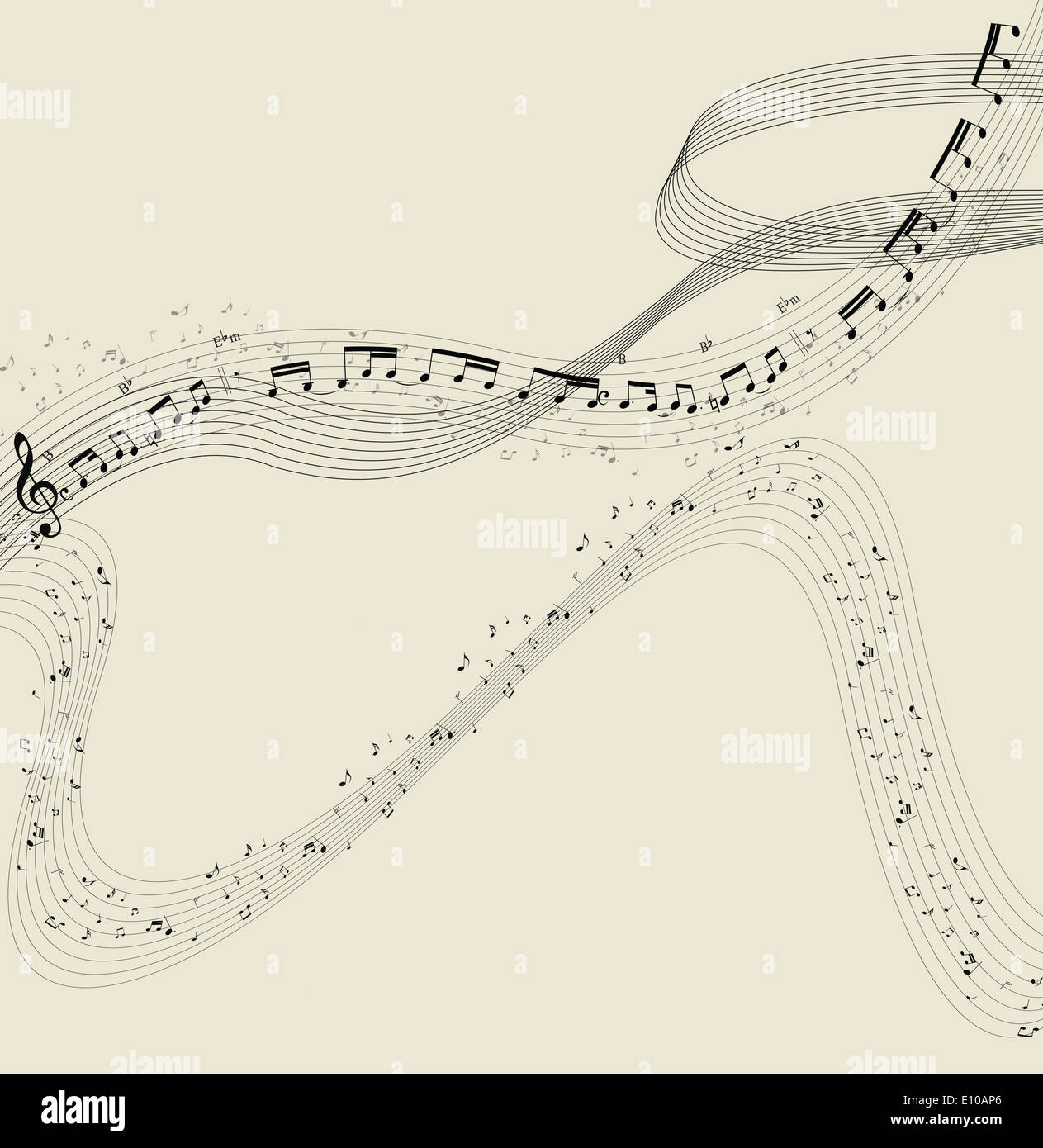 musical notes flying in a line Stock Photo - Alamy