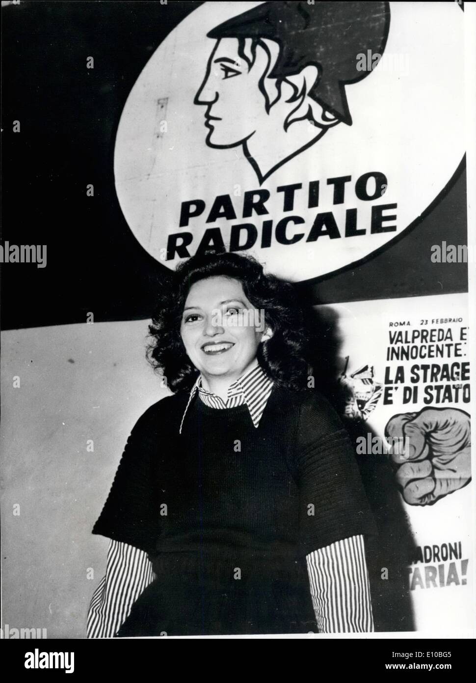 Mar. 03, 1972 - Fashion Mannequin as Candidate in Italian Election. Annamaria Martini, 25 year old red headed fashion mannequin, who intends to present herself at the Italian general election, scheduled for May7, on the list of the Radical Party, has arrived in Rome from Milan to begin her campaign. Annamaria Martini caused a sensation when she decided to attend at the electoral campaign mainly for the success of nudism in Italy. Her intentions are. if elected , to the opening of the camp of nudism in Italy, and for the safeguard of nature, and for the rights of the minorities in Itlay Stock Photo