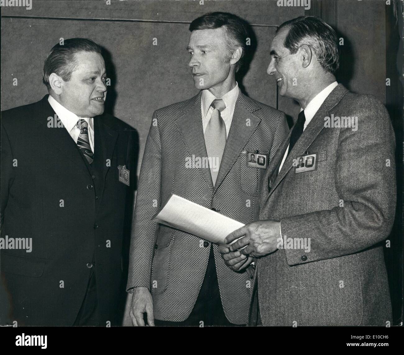 Apr. 04, 1972 - International Security Exhibition and Conference: Security experts from both sides of the Atlantic are attending the International Security Exhibition and Conference, which opened today at the Royal Lancaster Hotel, London. Photo shows pictured at the conference today are (L to R) Ernst Keller, Principal Superintendent and head of the crime prevention department at the Landes Kriminalamt Rheinland-Platz, Knoblenz West Germany, CR Gian, Cheif of police Oakland Police Department, California and Capt Frans Mulders, Cheir of the Police district Hertogenbosch (Detective Branch), Stock Photo