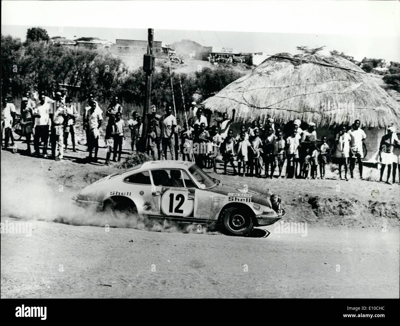Apr. 04, 1972 - Overseas Drivers Make History In East African Safari: In the twenty years since the East African Safari Rally began (it was called the Coronation Rally in the early days) it has ever been won by a driver from Outside East Africa. Yest this year, they first two places overall went to Foreign teams; first was the Ford Escort Rs. 1600 driven by Finland's Hannu Mikkola and Sweden Gunnar Palm, and in second place came the Porsche 911s of the popular Polish team of Sobieslav Zasada and Marien Bien Stock Photo