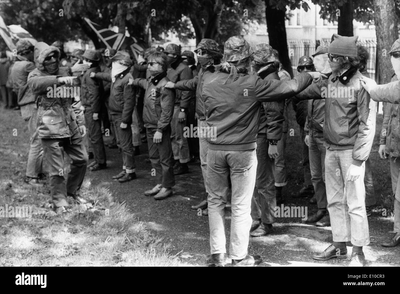 Jun 25, 1972; Ulster, Ireland; Members of the Ulster Defence Association during guerilla-warfare training in a secluded camp on Stock Photo