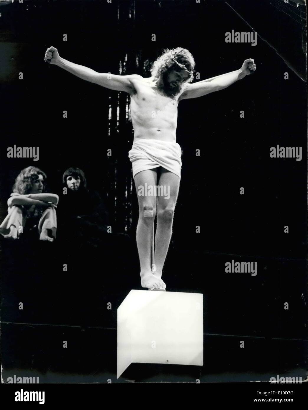 Jul. 07, 1972 - Dress rehearsal for Jesus Christ Superstar: There was a full dress rehearsal today for Jesus Christ Superstar, the musical which opens at the Palace Theatre, London, on August 9th, with previews from tomorrow. The role of Mary Magdalene, which was to have been played by singe Sylvie McNeill, who has left to show, will now be played by Dana Gillespie. The leading role of Jesus Christ is played by Paul Nicholas. Photo shows Paul Nicholas, who plays the role of Jesus Christ, pictured during today's rehearsal at the Palace Theatre. Stock Photo