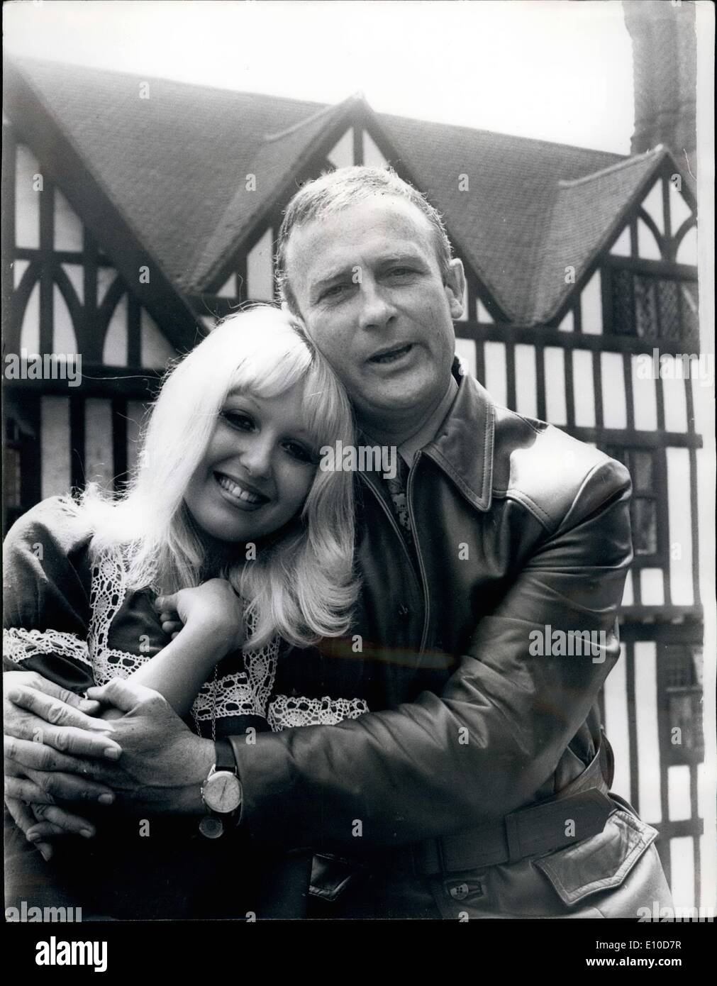 Jul. 07, 1972 - Edward Woodward to Appear in ''Babes in the Wood'' Pantomime: Edward Woodward, TV's 'Callan', is to play Robin Hood in his first ever Palladium season, in the pantomime ''Babes in the Wood''. Adrienne Posta will play the part of Maid Marion. Keystone Photo Shows:- Edward Woodward pictured in London yesterday with Adrienne Posta. They both have leading roles in the London Palladium pantomime ''Babes in the Wood' Stock Photo