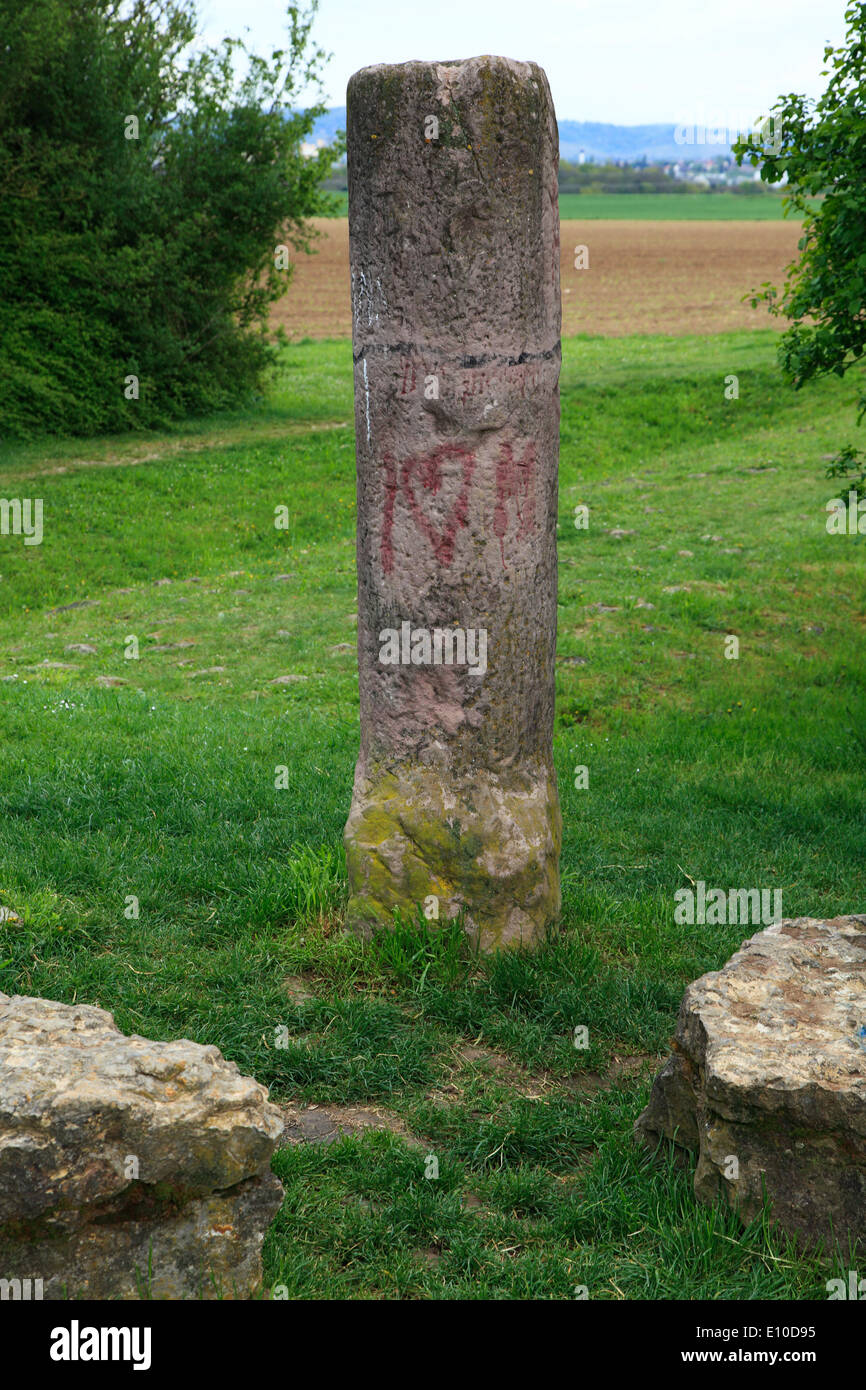 D-Kornwestheim, Strohgaeu, Unteres Gaeu, Langes Feld, Baden-Wuerttemberg, Ancient Rome, Leugenstein pillar at the Roman roads, milestone, landmark, stela Stock Photo