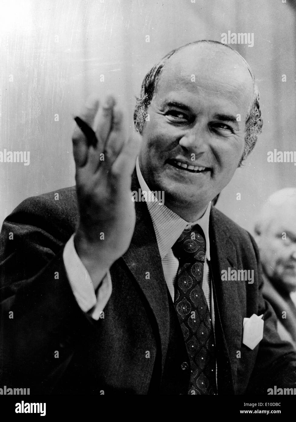Apr 27, 1972; Bonn, Germany; Germans support Herr Brandt with wave of token strikes on the eve of today's crucial vote which will decide the fate of his Government. RAINER CANDIDUS BARZEL, chairman of the Christian Democratic Union hopes that the vote of no confidence in the Government will succeed. The picture shows Mr. Barzel looking very confident of success. Stock Photo