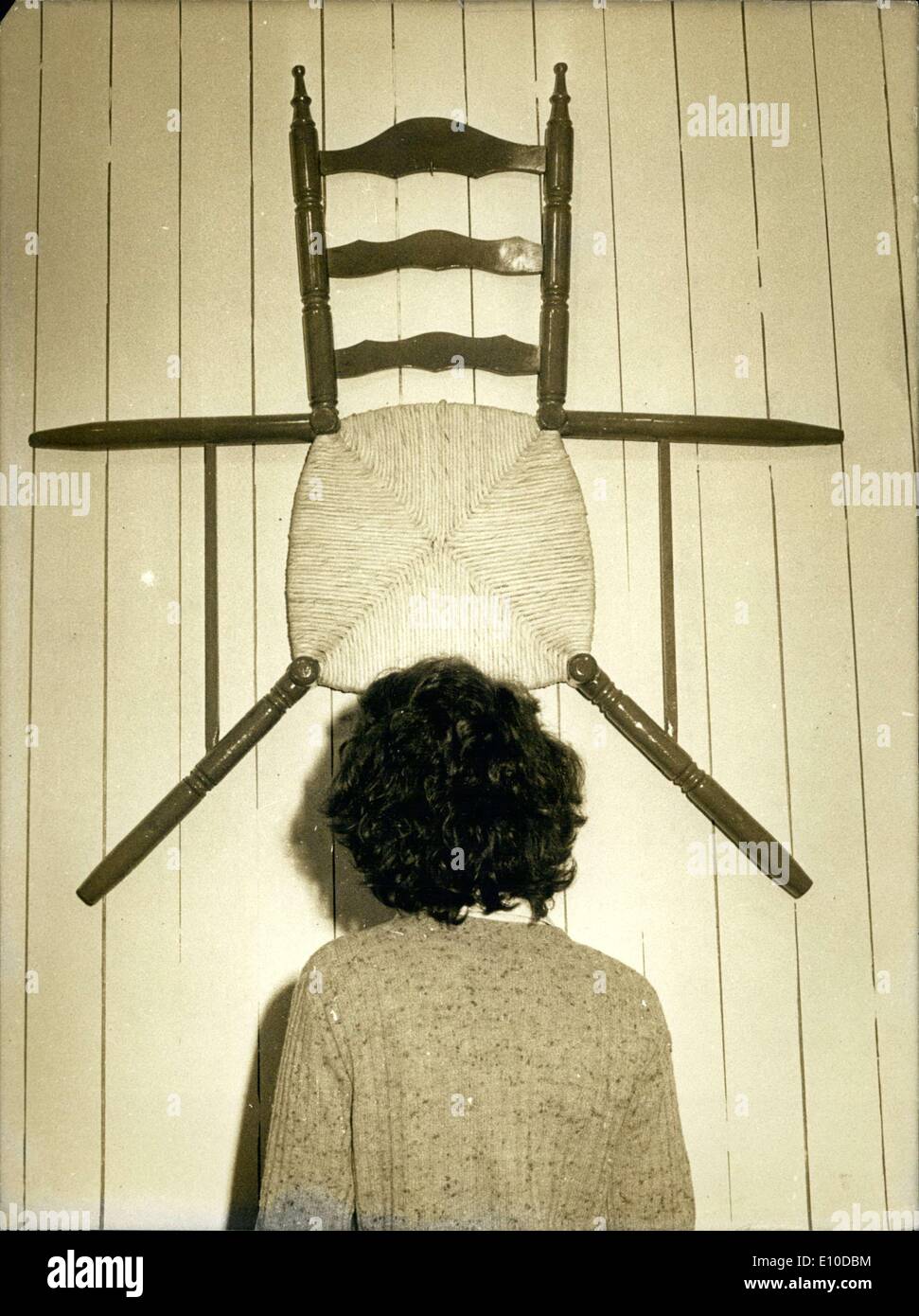 Apr. 28, 1972 - Chair Nailed Flat to a Wall at Modern Art Museum Stock Photo