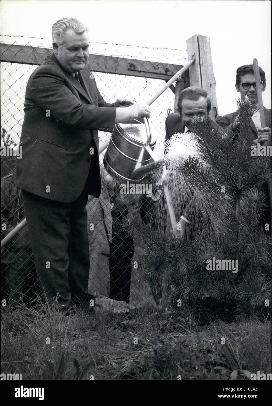 May 05, 1972 - DDR is planting a tree on the Olympic-Ground More than 50 trees out of 22 nations are growing in the Olympic-Park. The Olympia-Attach&eacute; ad member of the Olympic-Committee of the DDT, Herbert Moke, planted a pine. Stock Photo