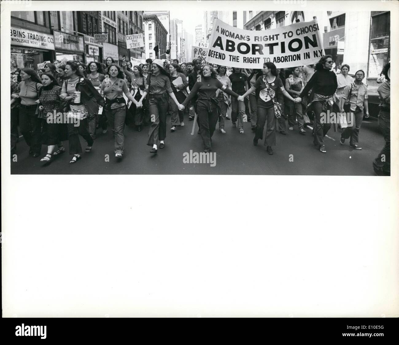May 05, 1972 - Demonstration Against The Repeal Of New York State's Abortion Law Womens Lib and other organizations demonstrated at Union Square with mostly young female marchers equipped with a variety of signs, banners and buttons - for the upholding of New York's oe year old liberal abortion law. Stock Photo